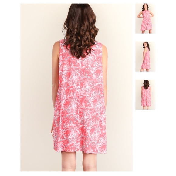 NEW!! Fuchsia Close Neck Printed Swing Dress - Picture 4 of 8